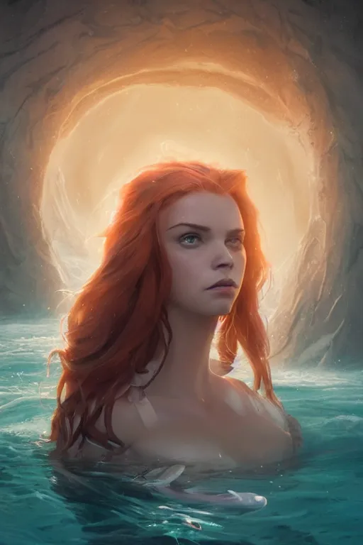 Prompt: portrait of arielle the mermaid with doc brown face in water, medium shot, disney animation, sharp, illustration, sharp, fanart, anime key art by greg rutkowski, bloom, dramatic lighting sharp focus, cinematic, artbook, smooth, centered