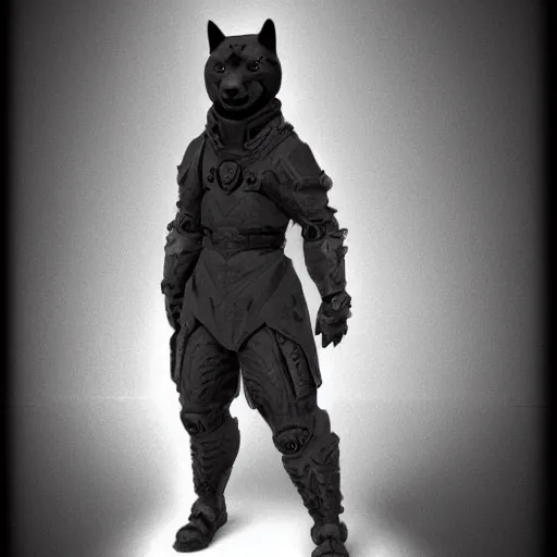 Image similar to black armor, anthropomorphic shiba inu, shiba inu face, stuning 3 d render, masterpiece, glowing aura, by tsutomu nihei, realistic face