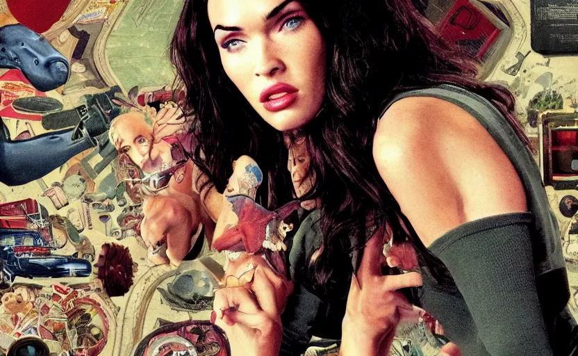 Image similar to iconic cinematic still of megan fox in sindrome 2 0 2 4, directed by guillermo del toro, written by the russo brothers and the coen brothers, art design inspired by norman rockwell and spike jonze and paul thomas anderson