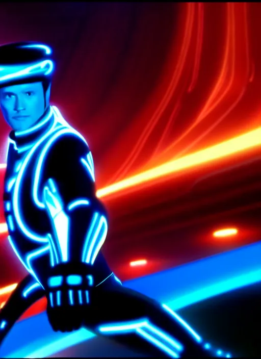 Image similar to cap'n crunch in tron : legacy, 2 0 1 0, high quality screen capture, photorealistic cgi, 4 k