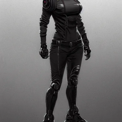 Prompt: gina carano with robotic left arm, casual black clothing, casual pose, large portrait, cyberpunk, digital painting, artstation, concept art, smooth, 8 k frostbite 3 engine, ultra detailed, art by artgerm and greg rutkowski and magali villeneuve