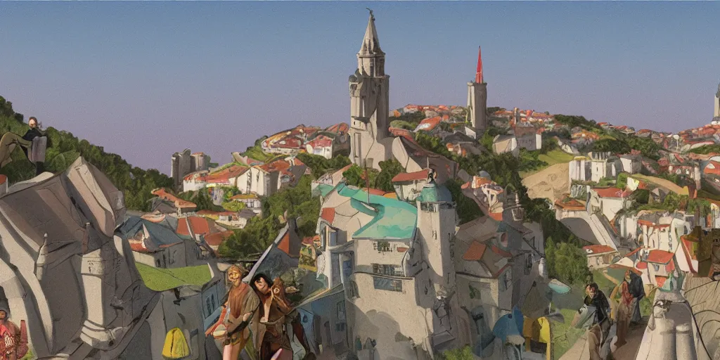 Image similar to back to the summer of the seven hills of lisbon, concept art, pastel soft colors, in the style of danny mcbride, knyazev konstantin