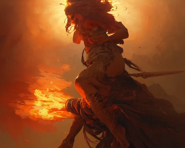 Image similar to battle of kings, fire and dust, action, dramatic lighting, intricate, wild, highly detailed, digital painting, artstation, concept art, smooth, sharp focus, illustration, art by artgerm and greg rutkowski and alphonse mucha