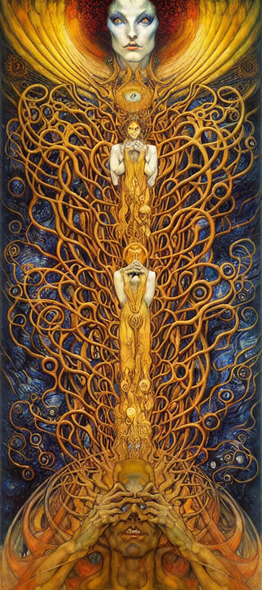 Image similar to Divine Chaos Engine by Karol Bak, Jean Delville, William Blake, Gustav Klimt, and Vincent Van Gogh, symbolist, visionary