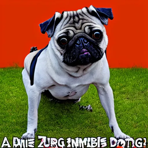 Image similar to a zombie pug, dog,