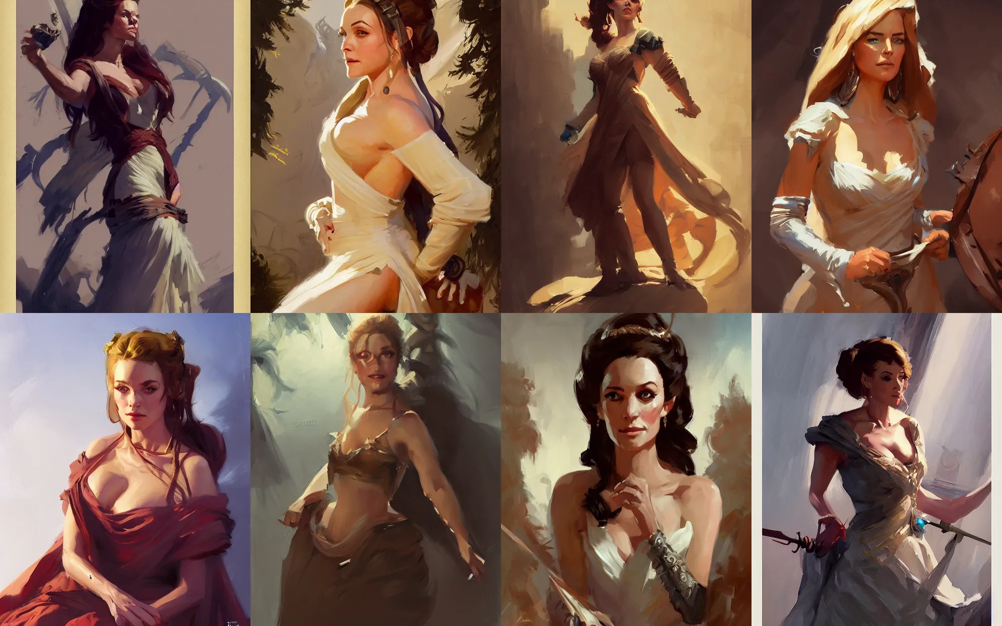 Prompt: portrait of hollywood actress in dress cloth greg manchess portrait painting of bard, d & d, fantasy, medium shot, asymmetrical, intricate, elegant, matte painting, illustration, hearthstone, by greg rutkowski, by greg tocchini, by james gilleard, by joe fenton