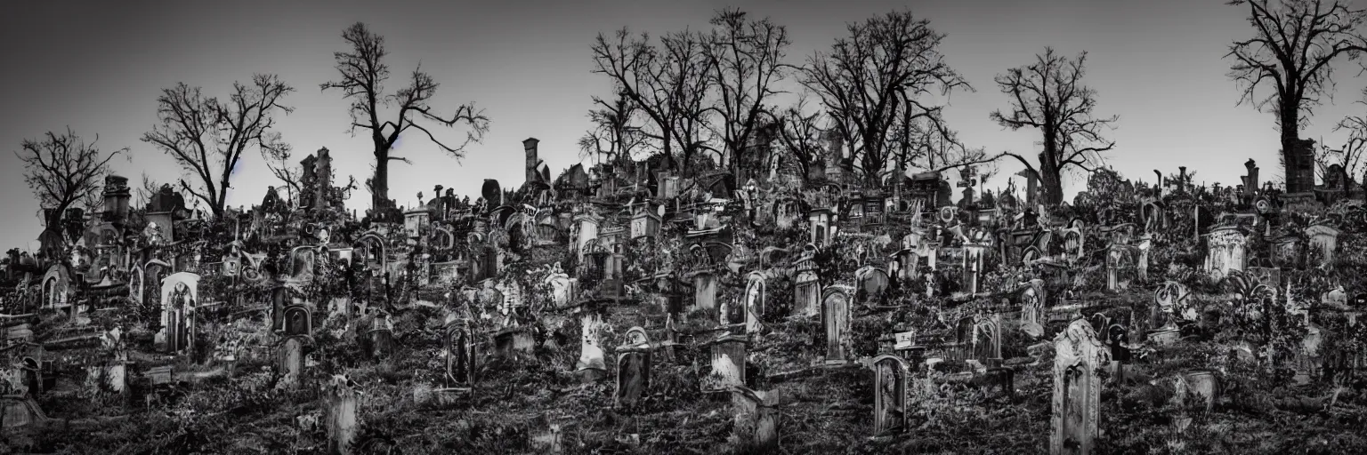 Prompt: DLSR photo of the steep hilltop of an endless creepy graveyard lit from weird supernatural weather where the real-life undead creature known as Eddie The Head (as depicted in Iron Maiden album art) stands menacingly