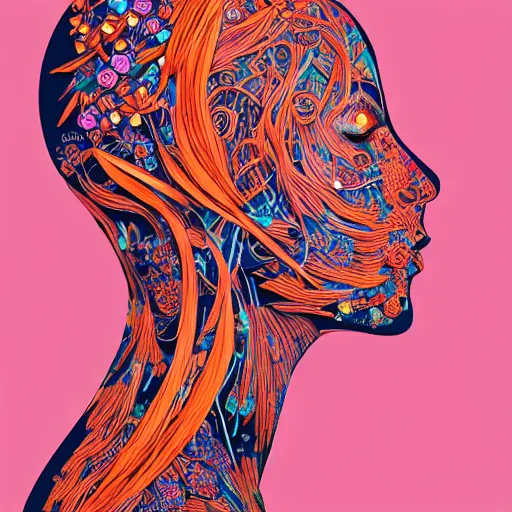 Image similar to the head of an incredibly beautiful and elegant woman partially made of carrots and blueberries, an ultrafine detailed illustration by james jean, final fantasy, intricate linework, bright colors, behance contest winner, vanitas, angular, altermodern, unreal engine 5 highly rendered, global illumination, radiant light, detailed and intricate environment