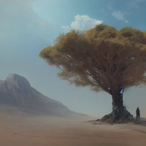 Prompt: landscape of a tree in the desert, concept art, artstation, highly detailed, by ruan jia