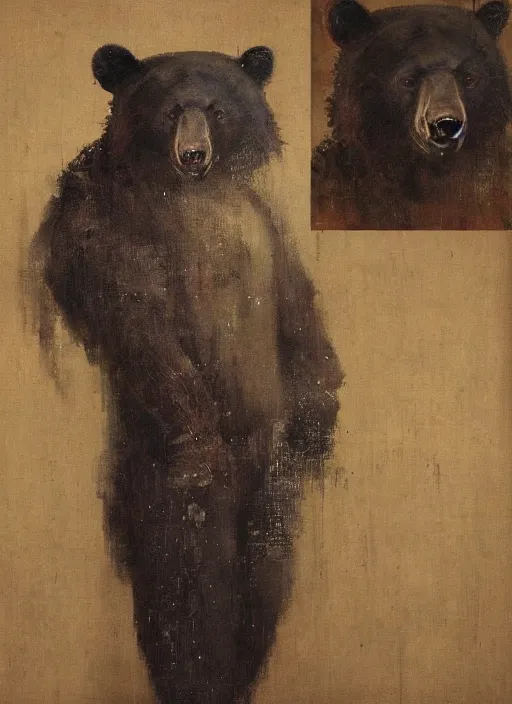 Image similar to portrait painting of anthropomorphic black bear in edo period mens japanese clothes by jeremy mann, only one head single portrait