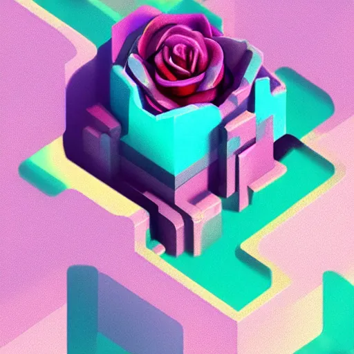 Image similar to beautiful digital rose gem, VERY LIGHT purple and blue scheme, isometric, by Anton Fadeev and Simon Stalenhag, trending on artstation, low contrast