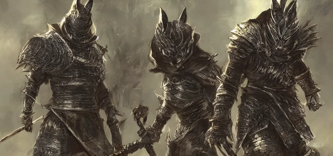 Prompt: Dark souls style armor wearing cute cats