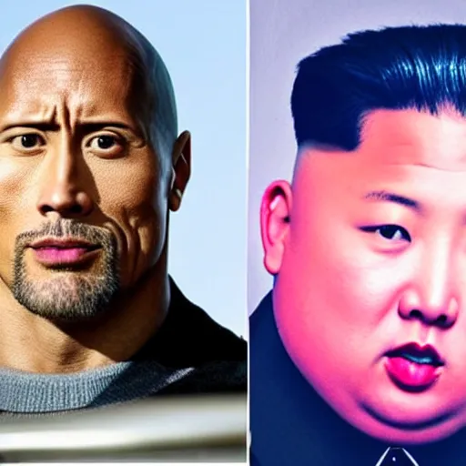 Prompt: dwayne johnson and kim jong - un, selfie, phone photo,