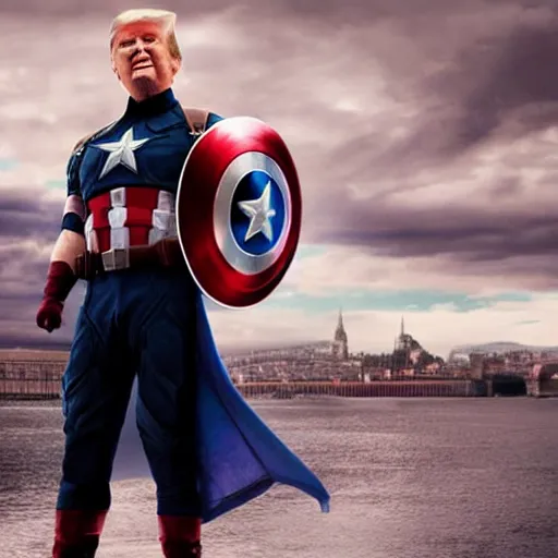 Prompt: Donald Trump as Captain America, epic, movie still, photorealistic, cinematic, 8k,