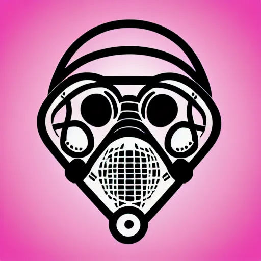 Prompt: wireframe high contrast gas mask on a pink gradient background