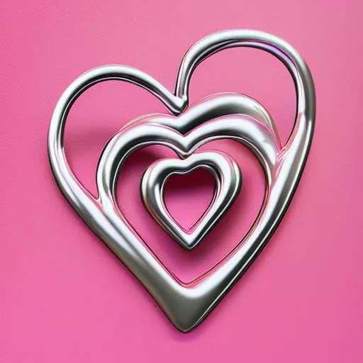 Image similar to highly detail 3 d rendered pink ❤ heart form metal piece