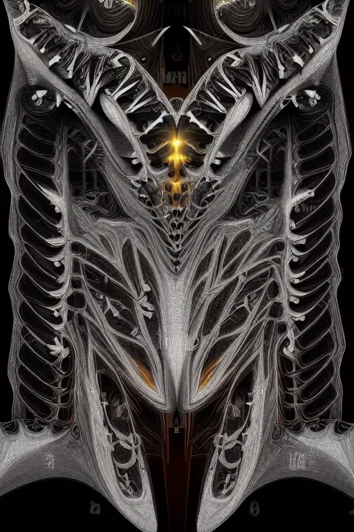 Prompt: professional concept art symmetrical portrait of a horrendous mechanical predatory fractal! species in a dark room by ar