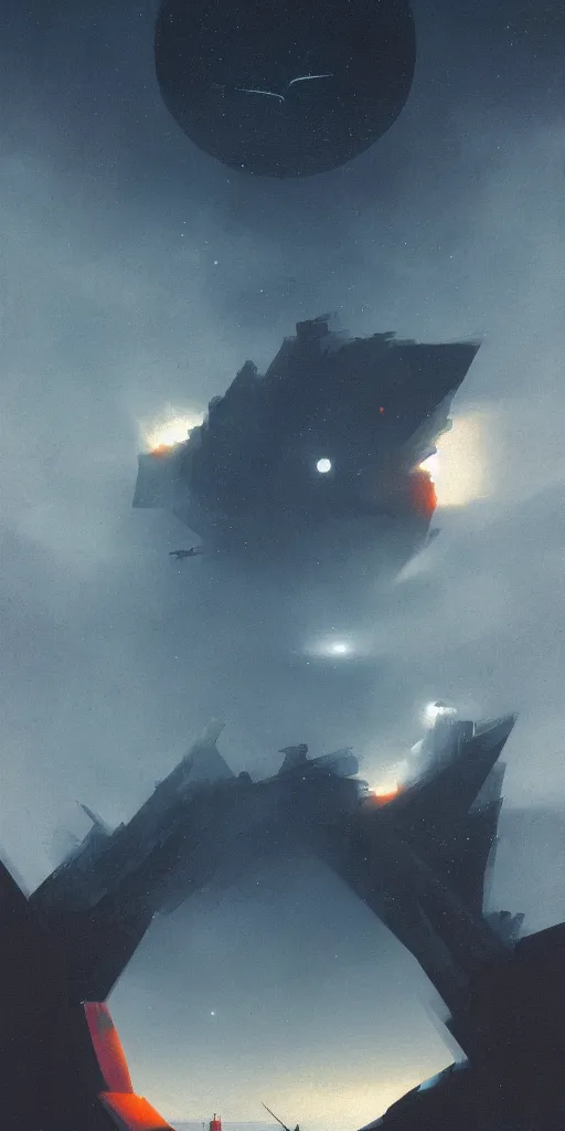 Prompt: science-fiction poster, John Harris, pascal blanché, drama, ominous, sky, artstation