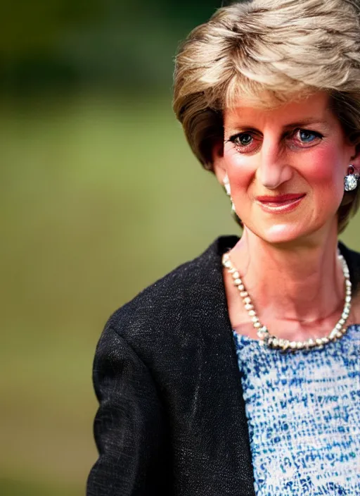 Image similar to DSLR photo portrait still of 61 year old age 61 Princess Diana at age 61!!!, 85mm f1.8