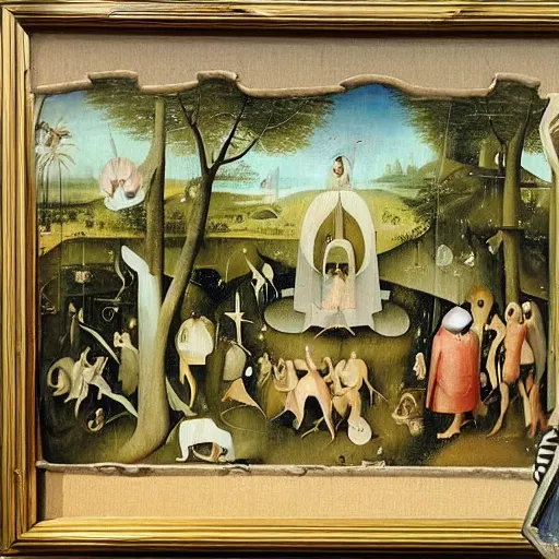 Image similar to a framed painting of a beautiful hieronymus bosch tropical landscape