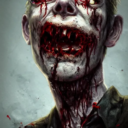 Image similar to angry zombie mailman without eyes portrait, empty bloody - black eyesockets, horror core, apocalyptic, feeling of grimdark, sharp focus, fiction, hyper detailed, digital art, trending in artstation, cinematic lighting, studio quality, smooth render, unreal engine 5 rendered, octane rendered, art style and nixeu and wlop and krenz cushart