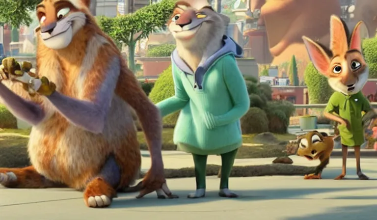 Prompt: A scene from Zootopia. Big Cry. Pixar Digital Movies