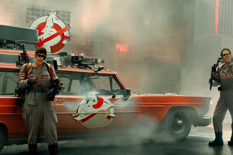 Image similar to film still of the ghostbusters capturing godzilla in the new ghostbusters king of the monsters movie