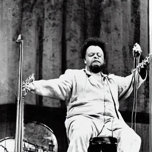 Prompt: charles mingus performing on stage, melting into a puddle, photograph