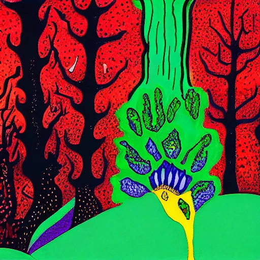 Image similar to charles burchfield art painting, digital art, psychedelic, offset chroma, RGB