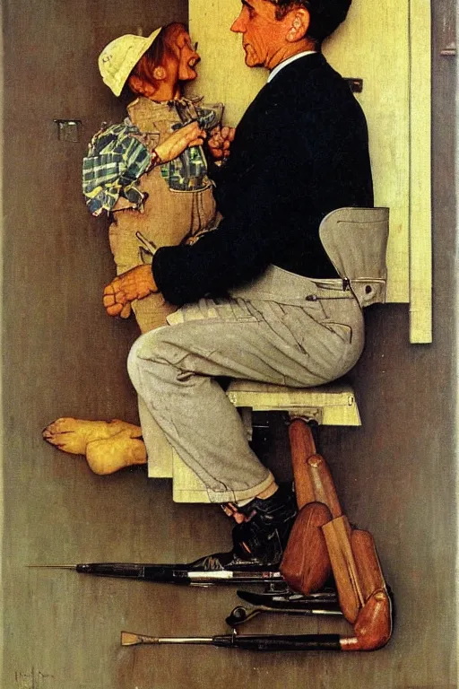 Prompt: a portrait painting of a fish. Painted by Norman Rockwell