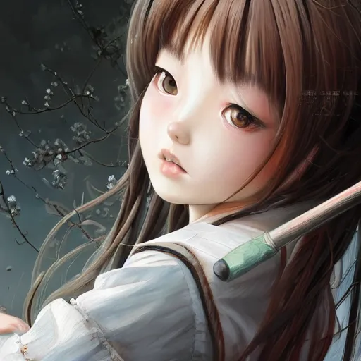 Image similar to dynamic composition, motion, ultra-detailed, incredibly detailed, a lot of details, amazing fine details and brush strokes, colorful and grayish palette, smooth, HD semirealistic anime CG concept art digital painting, watercolor oil painting of a Japanese schoolgirl, by a Chinese artist at ArtStation, by Huang Guangjian, Fenghua Zhong, Ruan Jia, Xin Jin and Wei Chang. Realistic artwork of a Chinese videogame, gradients, gentle an harmonic grayish colors.