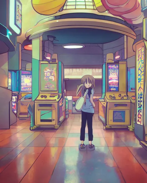 Misato Katsuragi at the arcade