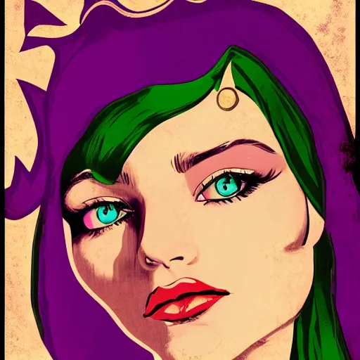 Image similar to portrait of an elf woman, retro poster style