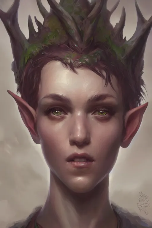 Prompt: dungeons and dragons forest elf character closeup portrait, dramatic light, dungeon background, 2 0 0 mm focal length, painted by stanley lau, painted by greg rutkowski, painted by stanley artgerm, brom, digital art, trending on artstation