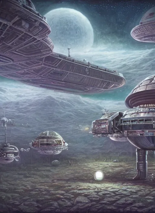 Image similar to highly detailed wide - angle of an extraterrestrial moonbase, unreal engine, nicoletta ceccoli, mark ryden, earl norem, lostfish, global illumination, detailed and intricate environment