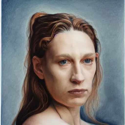 Prompt: SOPHIE the artist, photographed by Annie Leibovitz, color pencil drawing