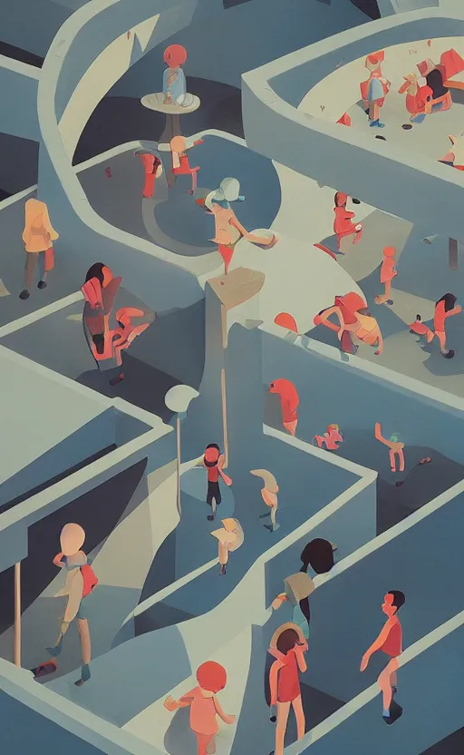 Image similar to children playground, surreal illustration, by atey ghailan and escher and edward hopper