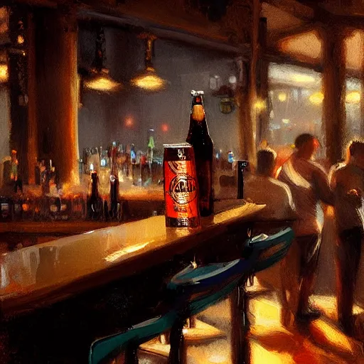 Image similar to A pint of beer sitting on a bar, by greg rutkowski