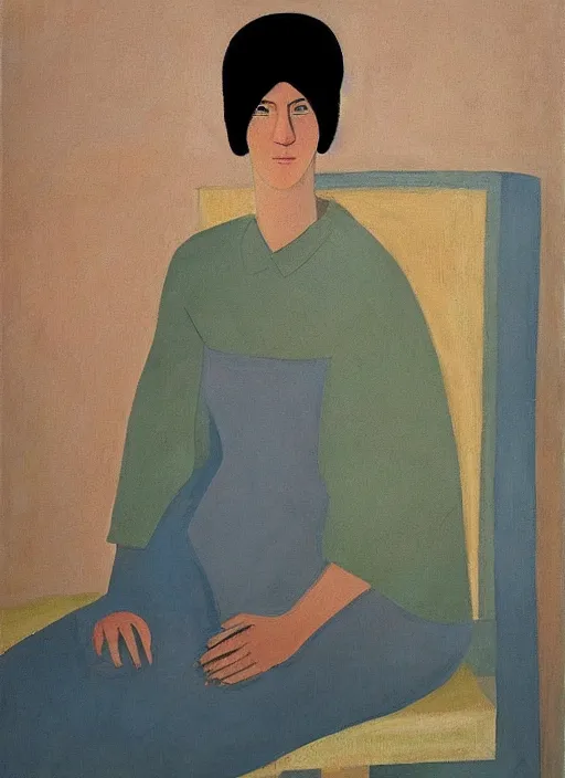 Image similar to a painted portrait of a modern women, art by felice casorati, aesthetically pleasing and harmonious natural colors, expressionism, natural light, fine day, portrait