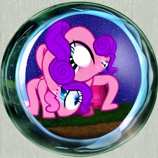 Image similar to Pinkie Pie 💓🐴 trapped inside a crystal ball 🔒🔮