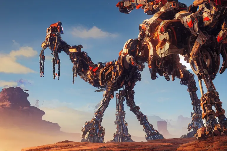 Image similar to longleg machine mecha animal beast robot of horizon forbidden west horizon zero dawn bioluminiscence global illumination ray tracing hdr fanart arstation by sung choi and eric pfeiffer and gabriel garza and casper konefal