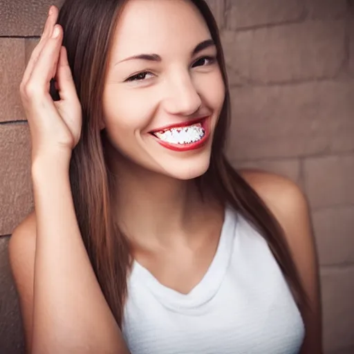 Prompt: very very very perfect face of a woman, soft skin, shy smile, and missing teeth