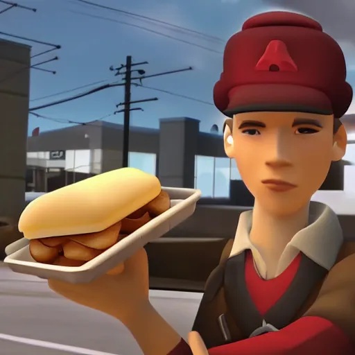 Prompt: scout from tf 2 orders chik - fil - a, highly detailed, cinematic lighting,