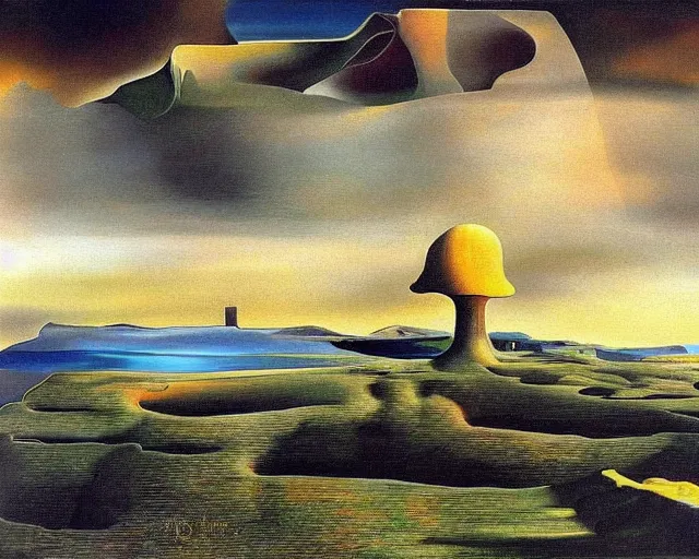 Image similar to a painting of a landscape, a surrealist painting by salvador dali, cgsociety, fantastic realism, surrealist, detailed painting