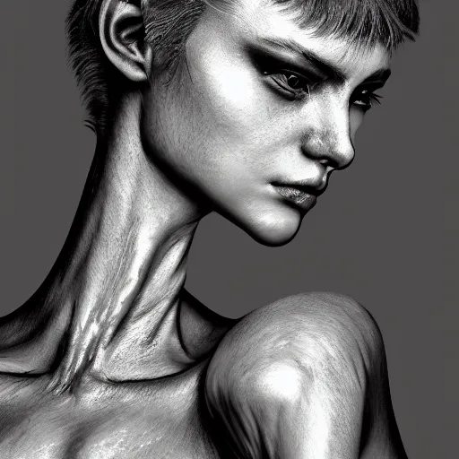 Image similar to closeup portrait of an absurdly beautiful, graceful, sophisticated, fashionable cyberpunk gravure idol, an ultrafine hyperdetailed illustration by kim jung gi, irakli nadar, matt wisniewski, fashion photography, intricate linework, porcelain skin, unreal engine 5 highly rendered, global illumination, radiant light, detailed and intricate environment