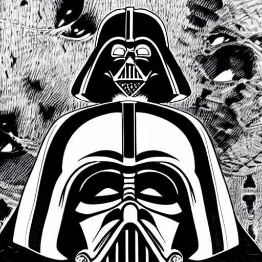 Image similar to Darth Vader portrait in the style of Junji Ito. Manga. Gothic. Horror. Extremely detailed. 4K.