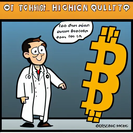 Image similar to doctor swimming in bitcoin, high quality cartoon