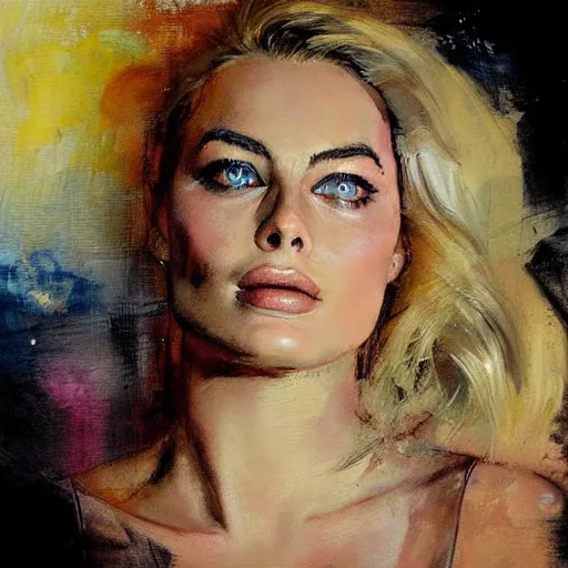 Prompt: portrait of margot robbie, artwork by guy denning and charlie bowater,