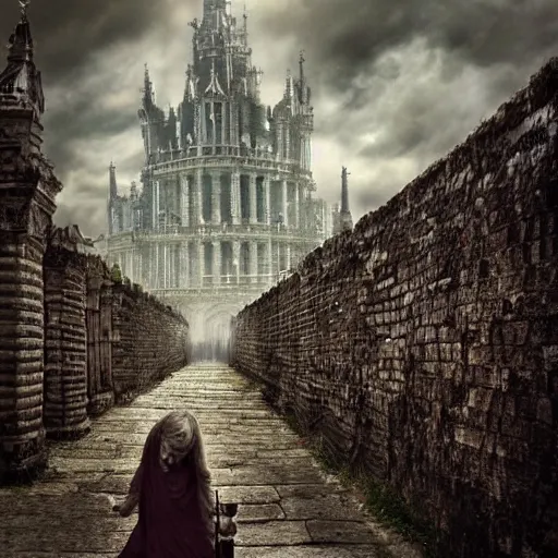 Prompt: and the walls kept tumbling down in the city that we loved, fantasy photography