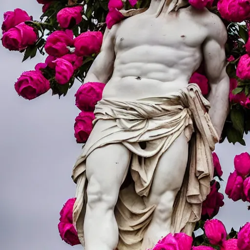 Prompt: greek statue covered in roses